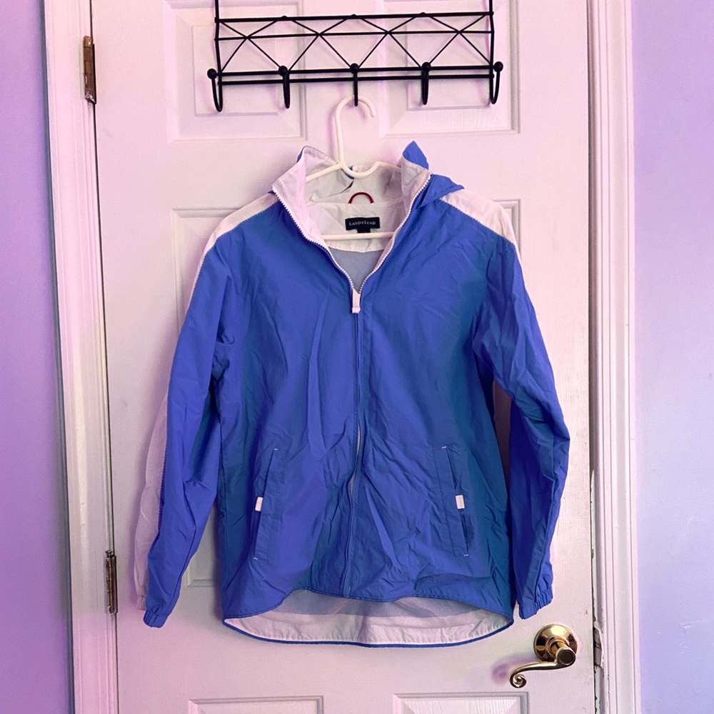 Retro Blue Lands End Windbreaker Jacket 90s Style